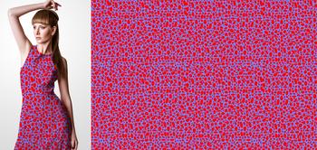 33183v Materiał ze wzorem abstrakcyjny wzór czerwone cętki na niebieskim tle